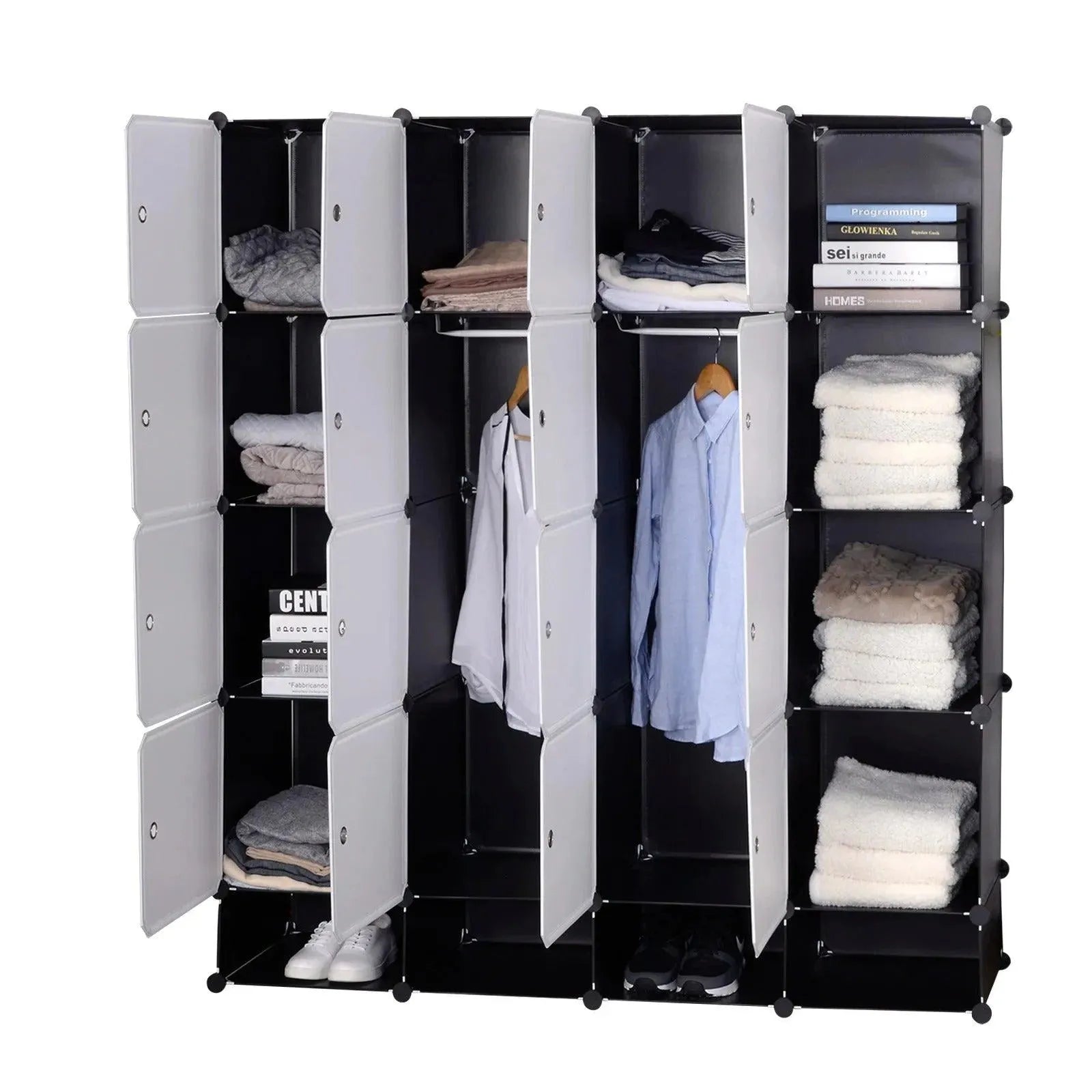Feronza™ Set Plastic Kledingkast met 2 Kledingstangen en 14 Opbergvakken - Feronza